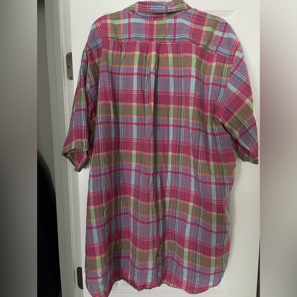 Ralph Lauren Pink Plaid Casual Button Down Short Sleeve Golf Shirt Size XL Tall - Picture 4 of 4